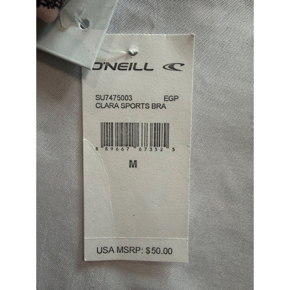 O'Neill Clara Sports Bra Black Pink Floral Mesh High Neck Medium SU7475003 NWT - Picture 2 of 6